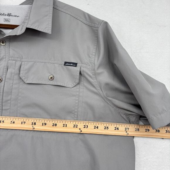 Eddie Bauer Button Up Shirt Mens Size XXL Gray Short Sleeve Camp Fishing Vented - Picture 9 of 12